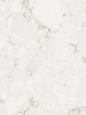 Cuarzo Santamargherita Victoria de fondo blanco con vetas suaves en tonos grises y beige, ideal para cubiertas de cocina y superficies interiores.