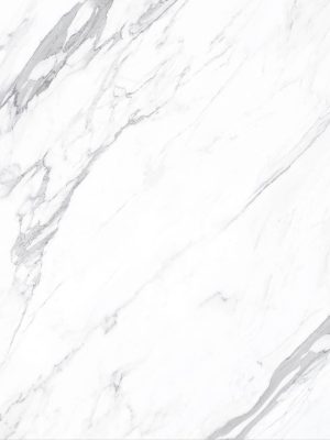 Detalle de textura Statuario Creastone Ultracompacto con fondo blanco y vetas grises inspiradas en mármol natural